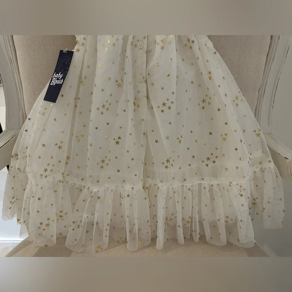🦢 12 Mth Oshkosh Ivory Tulle Fancy Dress with Gold Star Details NWT - Picture 8 of 14